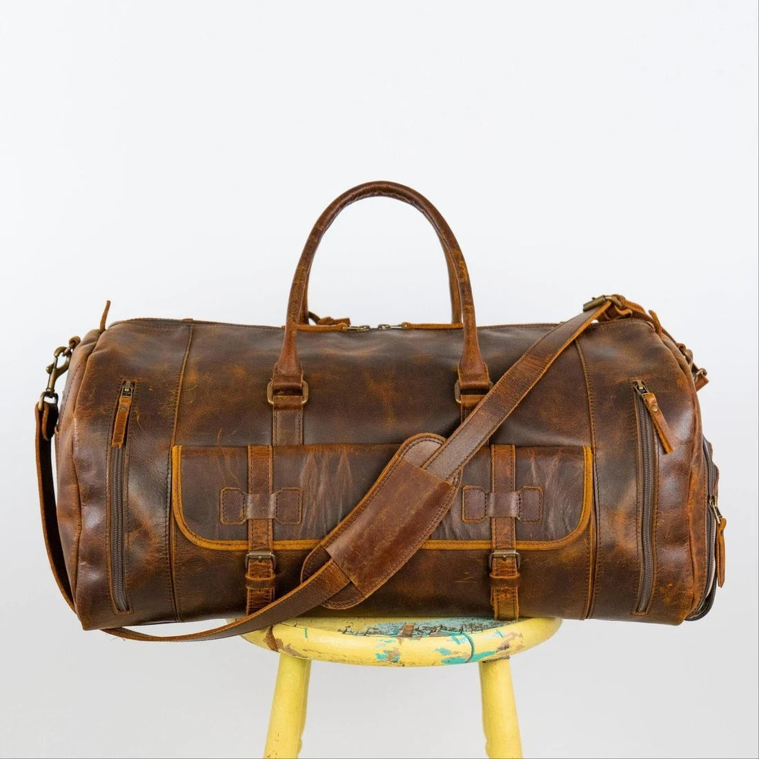 Handmade Leather Duffel Travel Bag