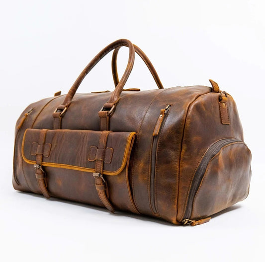 Handmade Leather Duffel Travel Bag